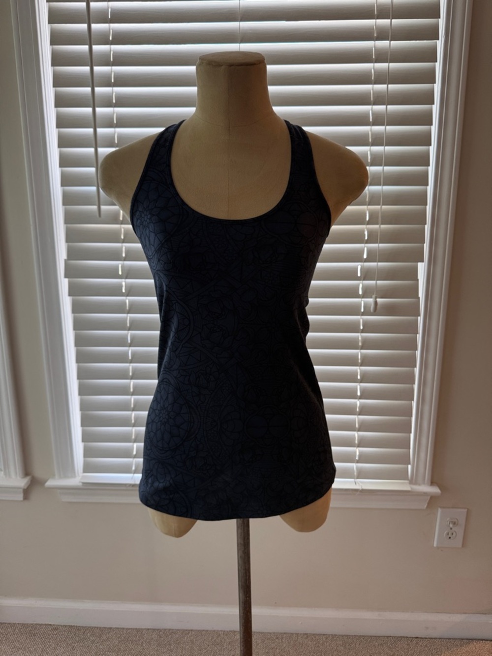 lululemon athletica Black Racerback Tank with Tonal Floral-Geometric Print